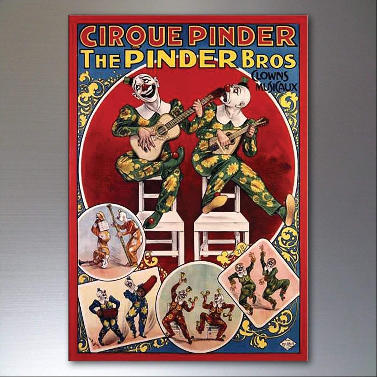 Vintage Circus and Performance posters fridge magnets set of 8 by Showman, featuring colorful retro circus and performance artwork.