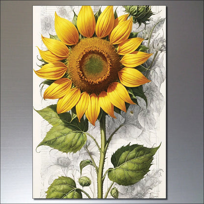 Set of 8 vintage sunflower fridge magnets featuring sunny flower paintings by Summer, ideal for decorating your refrigerator.