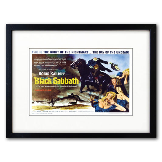 Black Sabbath vintage film poster featuring Boris Karloff on luxury A3 paper print by Bubbadoodoo.