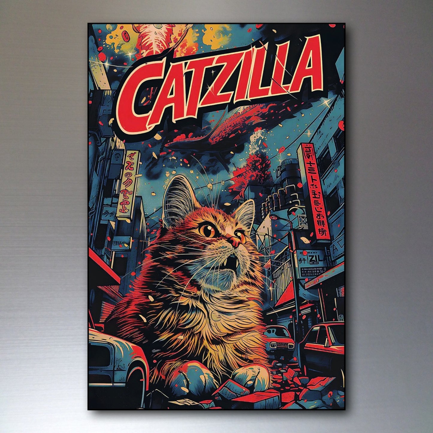 Set of 8 vintage cat retro fridge magnets featuring stylized cat art prints for fun kitchen decor.