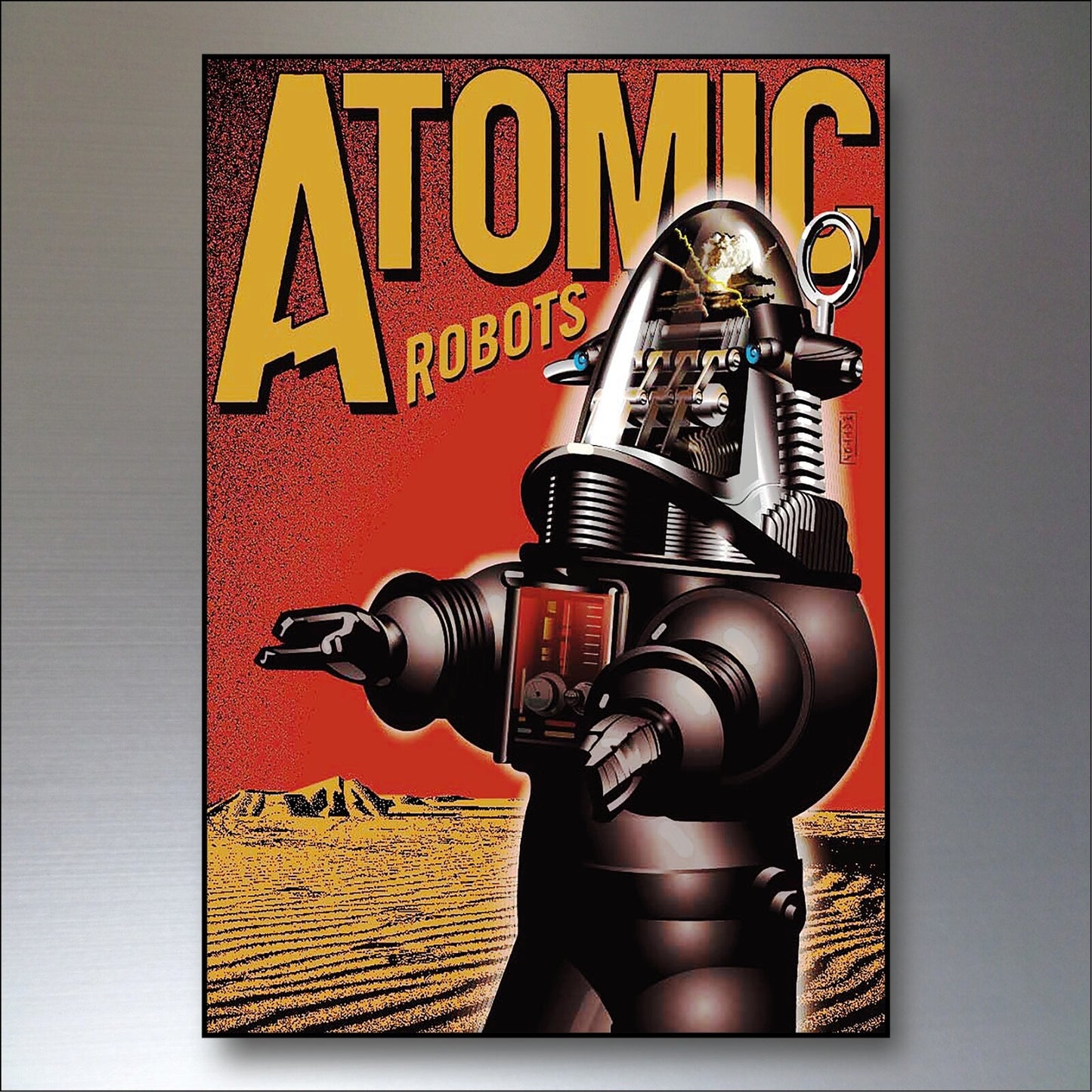 Set of six vintage sci-fi artwork fridge magnets featuring retro science fiction designs, unbranded large magnet collection.