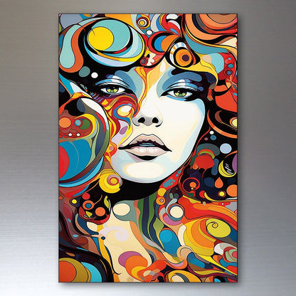 Rock psychedelic kaleidoscope rainbow fridge magnets set of 8 displayed on a refrigerator door