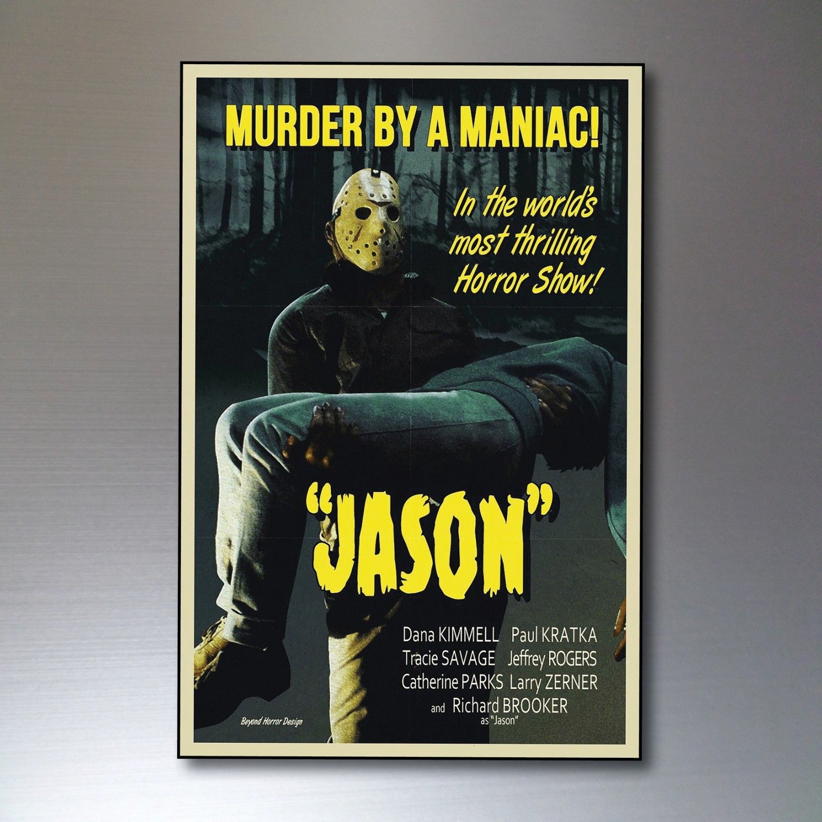 Set of 8 vintage horror film movie poster fridge magnets, featuring classic horror movie artwork and designs.