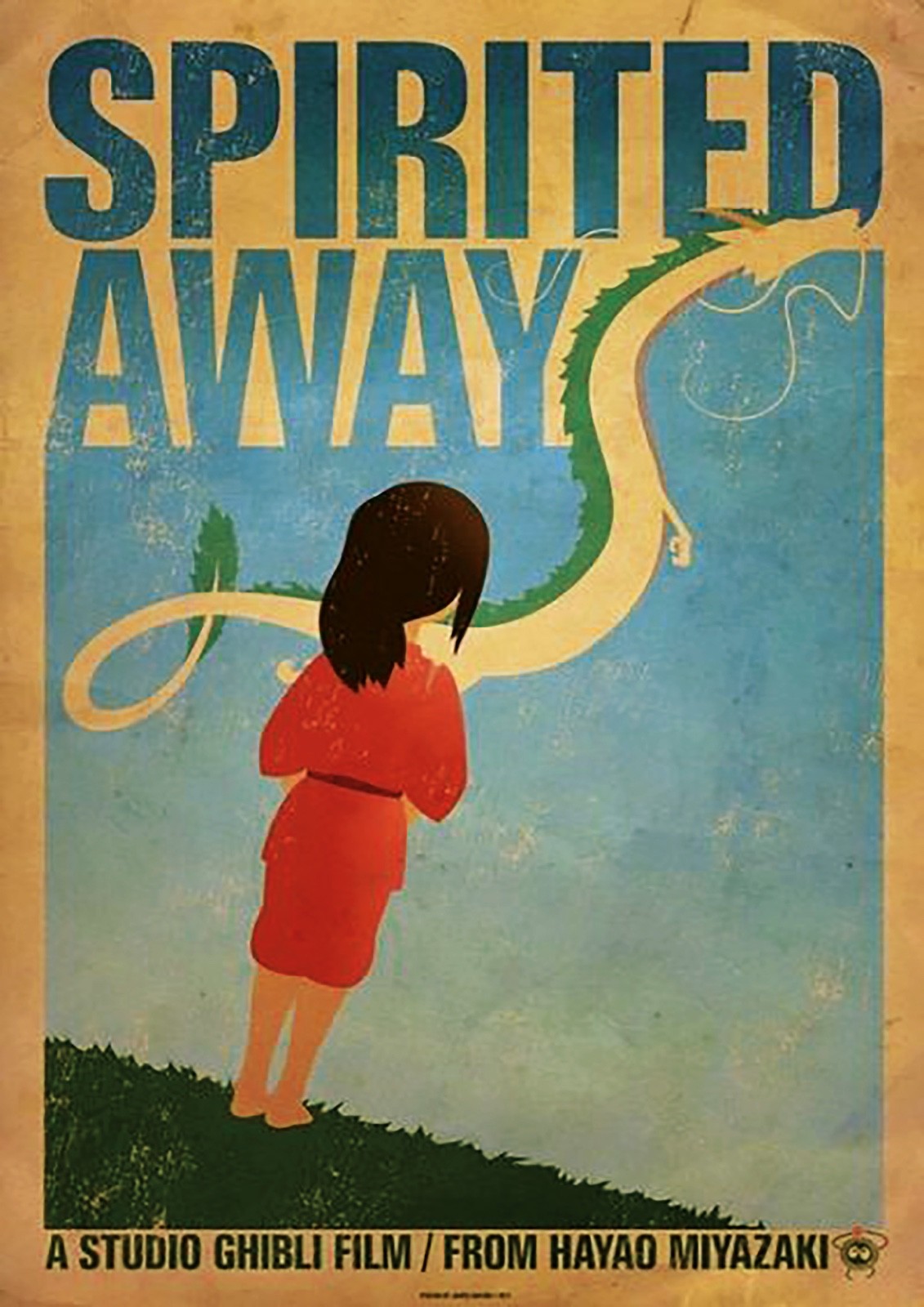 A3 high gloss Studio Ghibli film poster featuring Spirited Away castle artwork printed on glossy paper by Bubbadoodoo