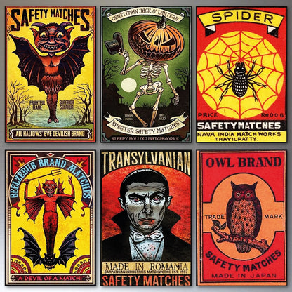 Set of six vintage Halloween fridge magnets featuring horror comic covers, spooky and detailed magnet collection.