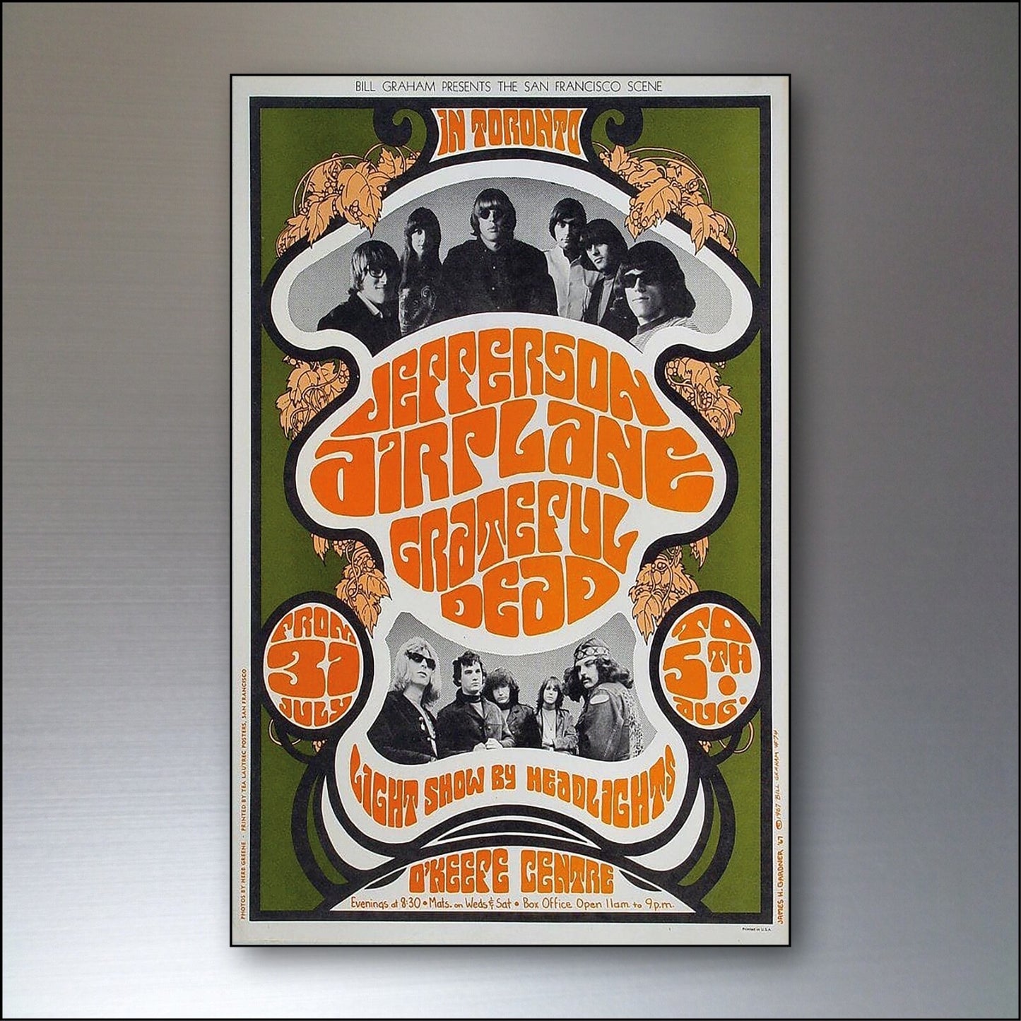 Set of 8 vintage 1960s and 70s psychedelic music posters fridge magnets, featuring colorful retro designs and band artwork.