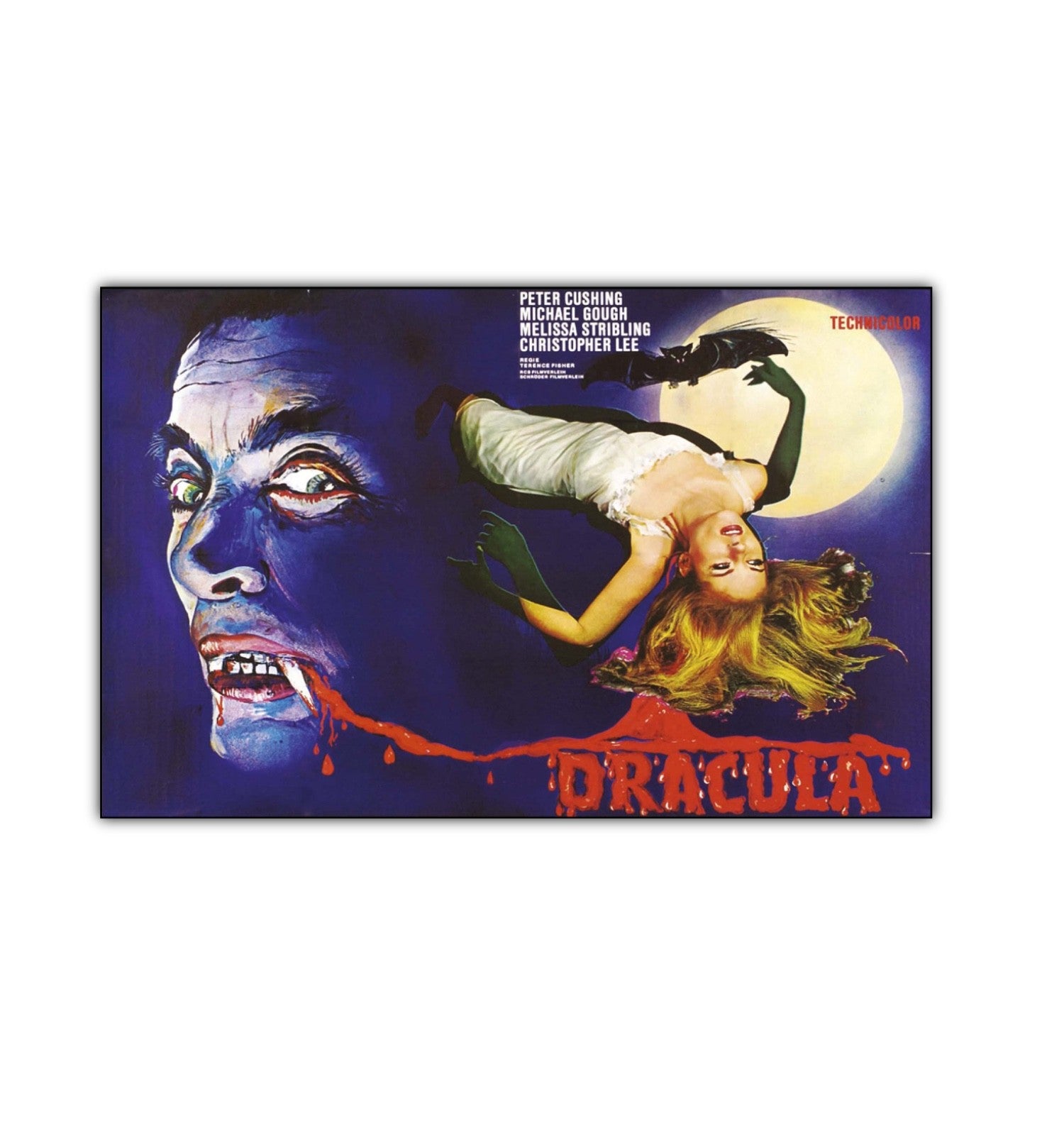 Set of 8 vintage Hammer Horror movie poster fridge magnets featuring iconic horror film artwork and characters.