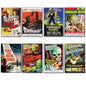 Set of 8 classic B movie film poster fridge magnets, large decorative fridge magnets featuring vintage sci-fi and horror poster designs.