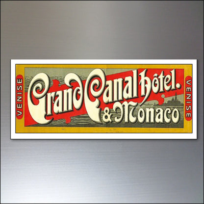 Set of 9 vintage luggage label fridge magnets featuring Atlantic steamer trunk design, ideal for travel-themed kitchen decor.