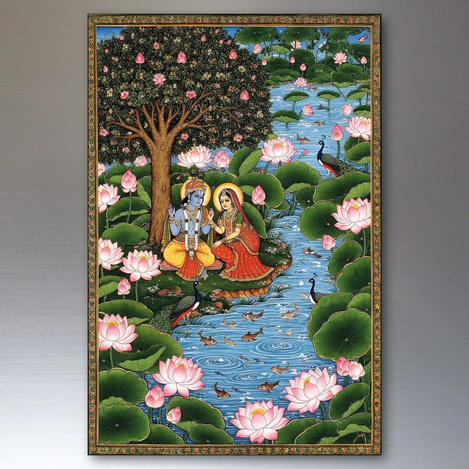 Set of 8 vintage Indian Mughal Pichwai art fridge magnets showcasing intricate traditional designs and vibrant colors.