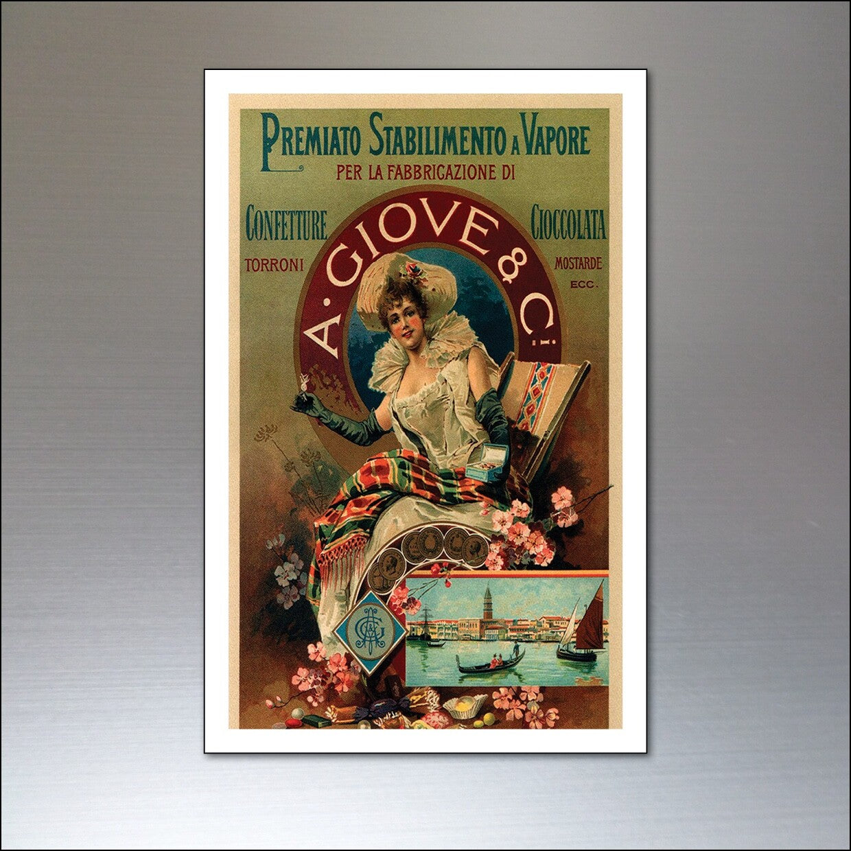Vintage chocolate advertising fridge magnets featuring retro shabby chic design with a nostalgic poster style.