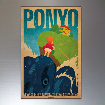 Set of 8 Japanese Studio Ghibli film posters featuring Hayao Miyazaki, designed as fridge magnets with colorful anime artwork.
