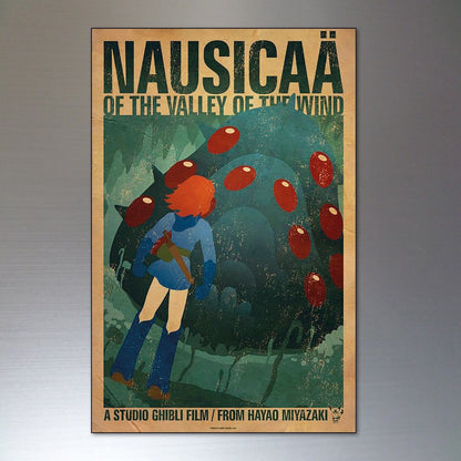 Set of 8 Japanese Studio Ghibli film posters featuring Hayao Miyazaki artwork, designed as fridge magnets, colorful and detailed.