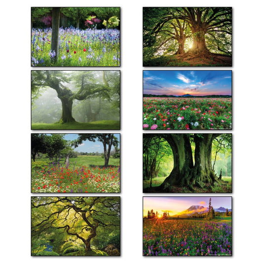 Set of 8 ancient woodland trees and meadows fridge magnets, decorative nature-themed magnets for refrigerator decor.