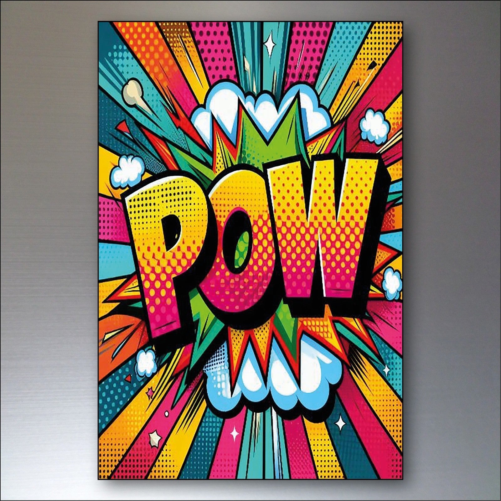 Set of 8 vintage retro pop art fridge magnets featuring colorful, bold designs on a white background.