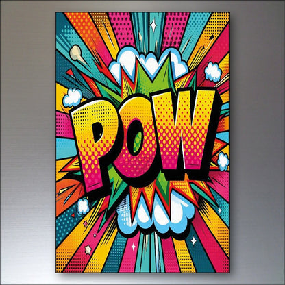 Set of 8 vintage retro pop art fridge magnets featuring colorful, bold designs on a white background.