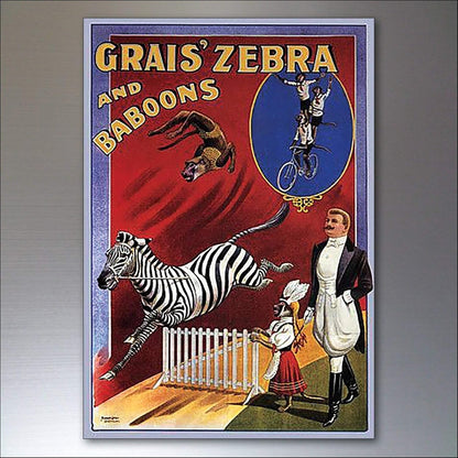 Showman vintage circus and performance poster fridge magnets set of 8, colorful retro magnetic decorations for refrigerators.