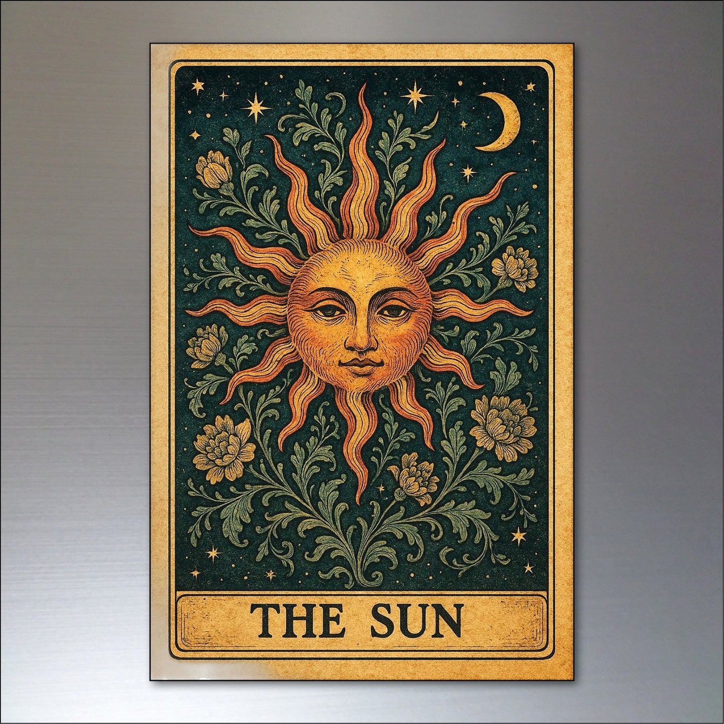 Set of 8 vintage tarot card fridge magnets featuring retro tarot card designs, ideal for decorating refrigerators.
