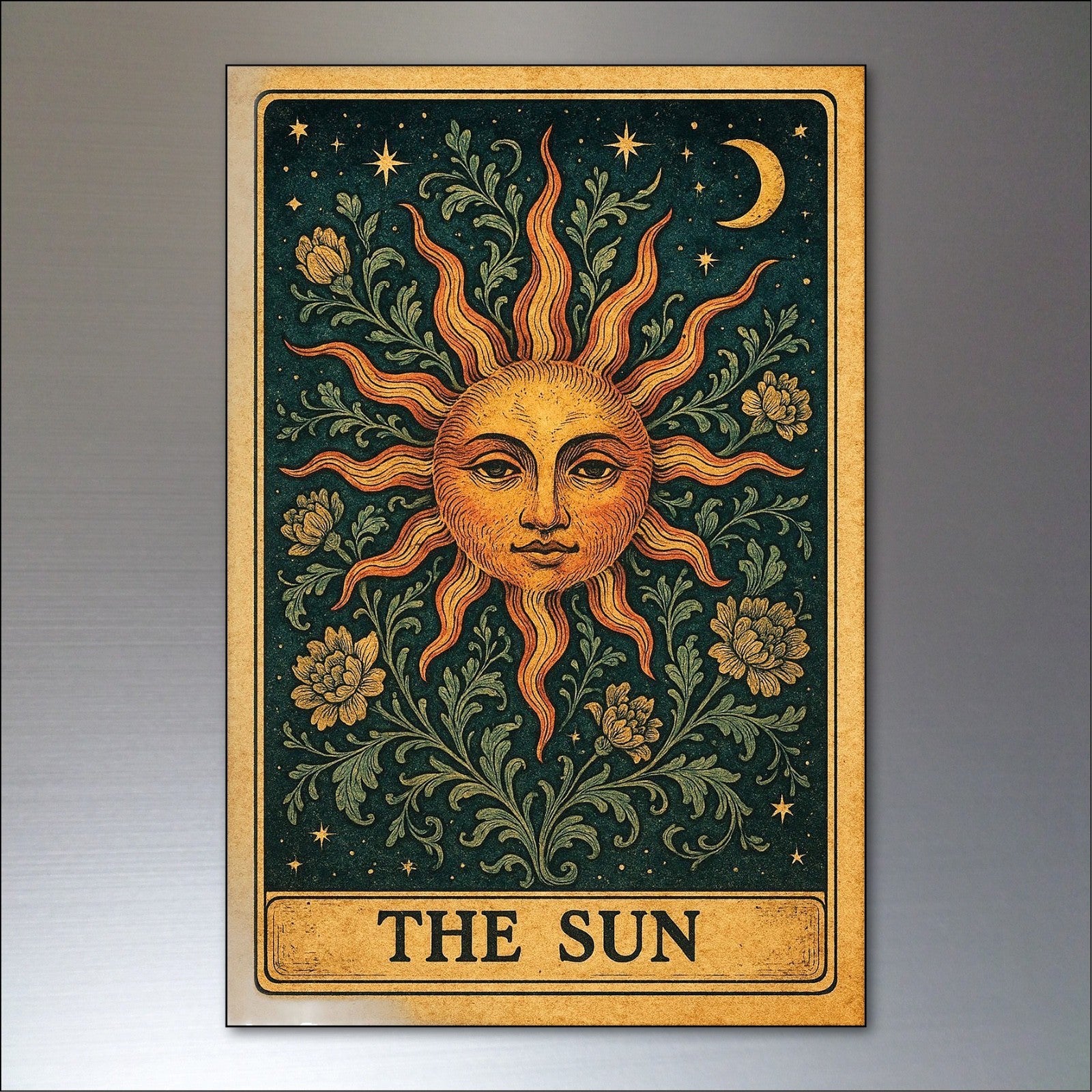 Set of 8 vintage tarot card fridge magnets featuring retro tarot card designs, ideal for decorating refrigerators.