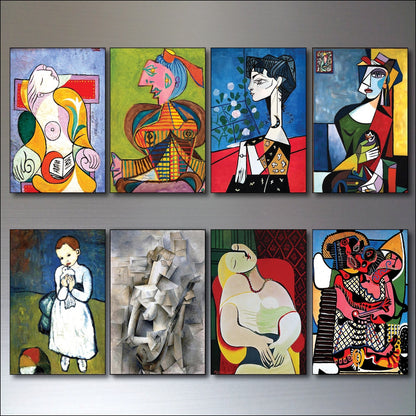 Set of 8 vintage Picasso surrealism fridge magnets featuring Spanish art designs, designed by Surralalist.