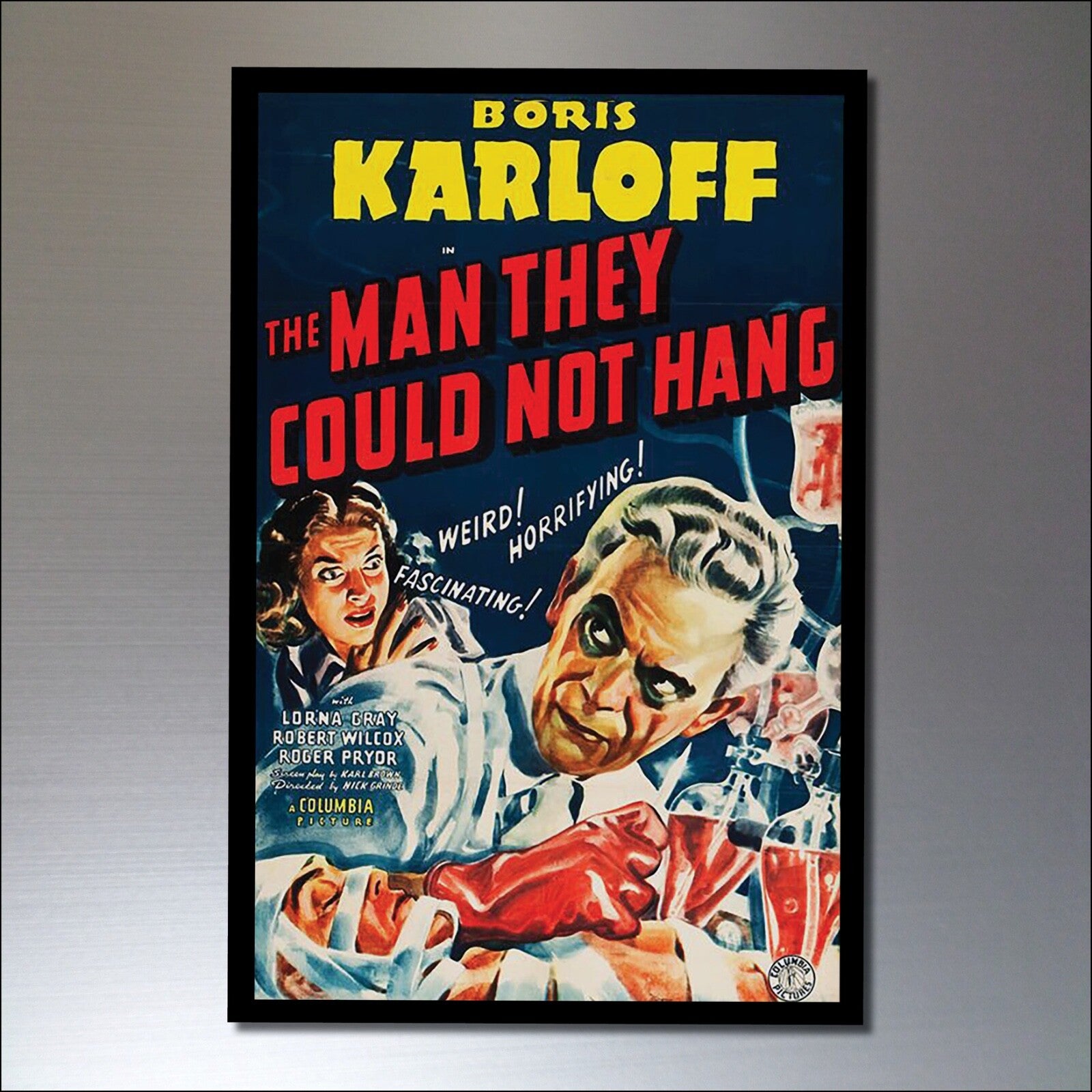 Set of 8 vintage horror movie poster fridge magnets featuring classic horror film artwork and designs.
