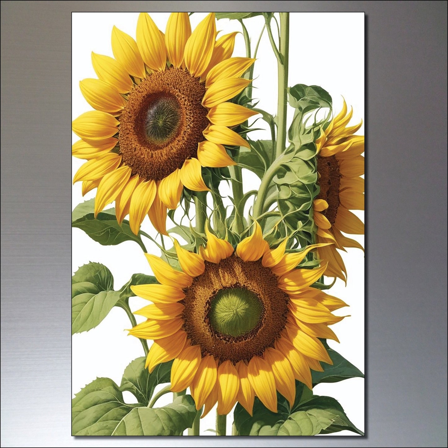 Set of 8 vintage sunflower fridge magnets by Summer, featuring sunny flower paintings for decorative kitchen decor.