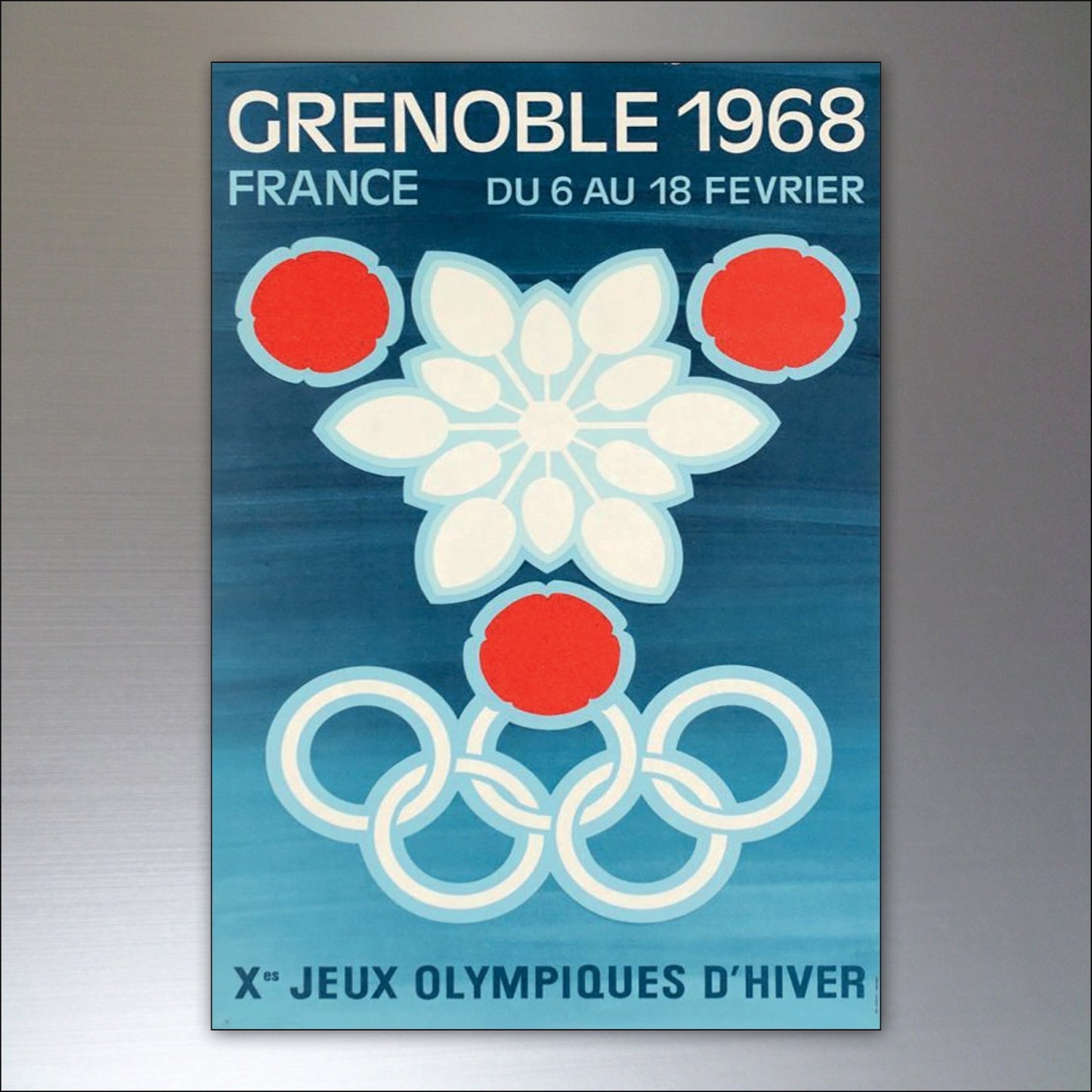 Set of 8 vintage fridge magnets featuring Winter Olympics posters, perfect for decorating or collecting Olympic memorabilia.