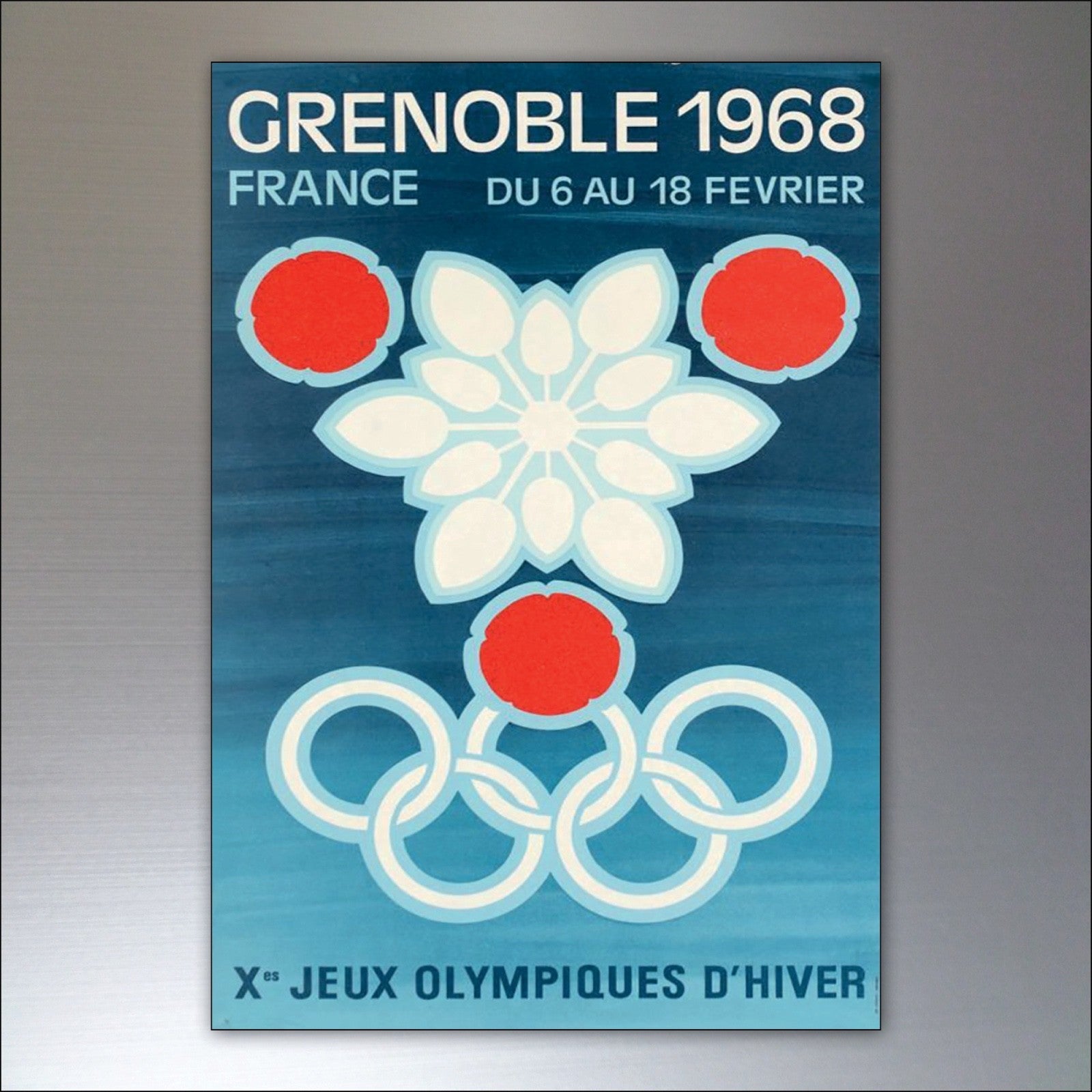 Set of 8 vintage fridge magnets featuring Winter Olympics posters, perfect for decorating or collecting Olympic memorabilia.