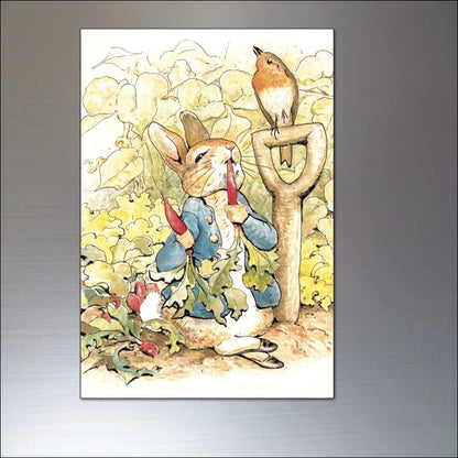 Vintage Peter Rabbit fridge magnets set of 8 featuring Beatrix Potter illustrations in colorful, detailed designs.