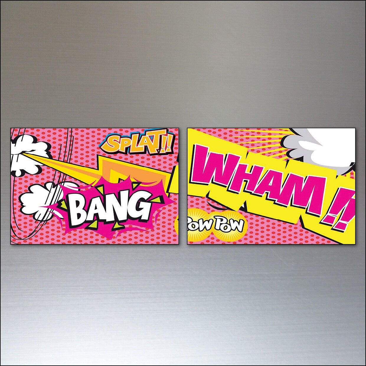 Set of 8 vintage retro pop art fridge magnets inspired by Lichtenstein, featuring colorful comic-style designs.