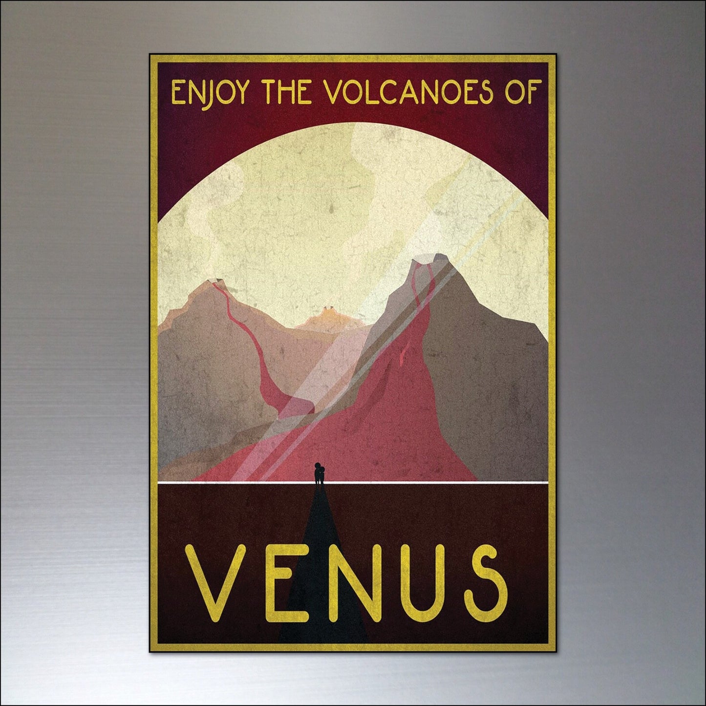 Set of 8 retro sci-fi fridge artwork featuring NASA space travel explorers in vintage space exploration illustrations.