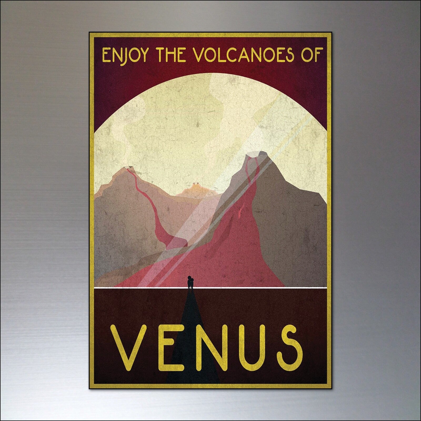 Set of 8 retro sci-fi fridge artwork featuring NASA space travel explorers in vintage space exploration illustrations.