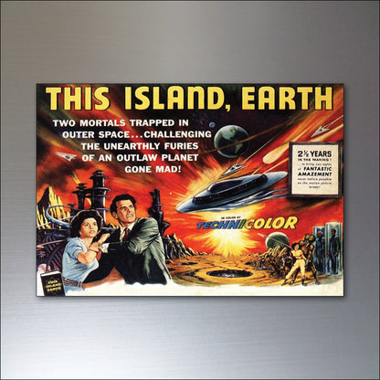 Set of 8 classic B movie film poster fridge magnets, flexible and colorful, featuring vintage horror and sci-fi movie designs.