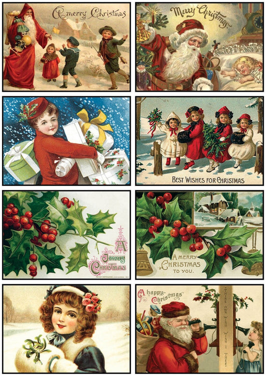 Christmas fridge magnets featuring 8 Victorian vintage Christmas scenes, showcasing festive holiday decorations and traditional holiday imagery.