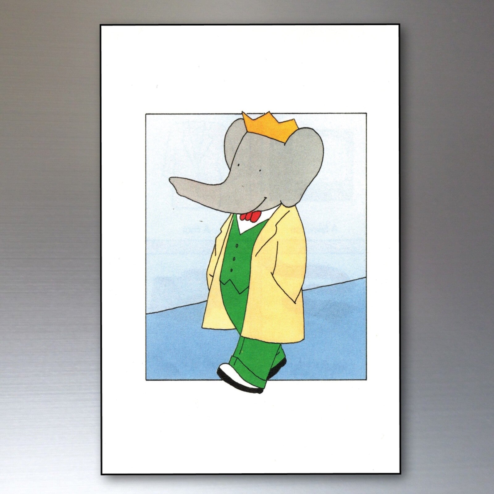 Set of 8 vintage Babar The Elephant fridge magnets featuring French book illustrations, ideal for decorative kitchen decor.
