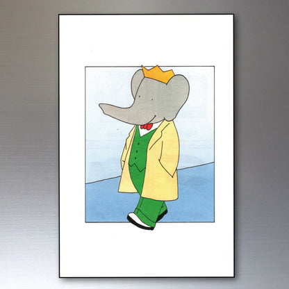 Set of 8 vintage Babar The Elephant fridge magnets featuring French book illustrations, ideal for decorative kitchen decor.