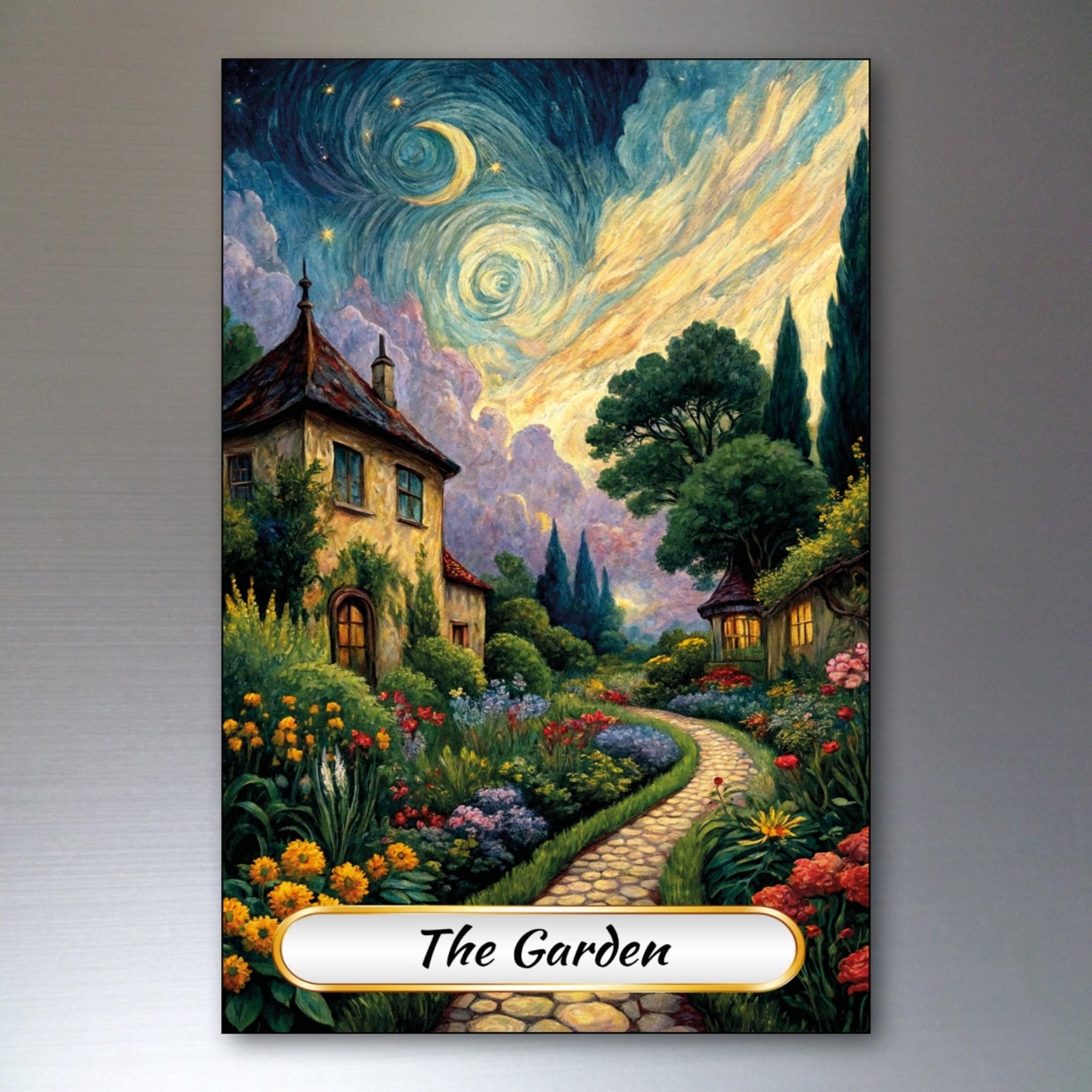Set of 8 Van Gogh style Tarot card fridge magnets featuring vibrant artwork and detailed designs, perfect for kitchen decor.