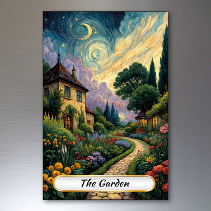 Set of 8 Van Gogh style Tarot card fridge magnets featuring vibrant artwork and detailed designs, perfect for kitchen decor.