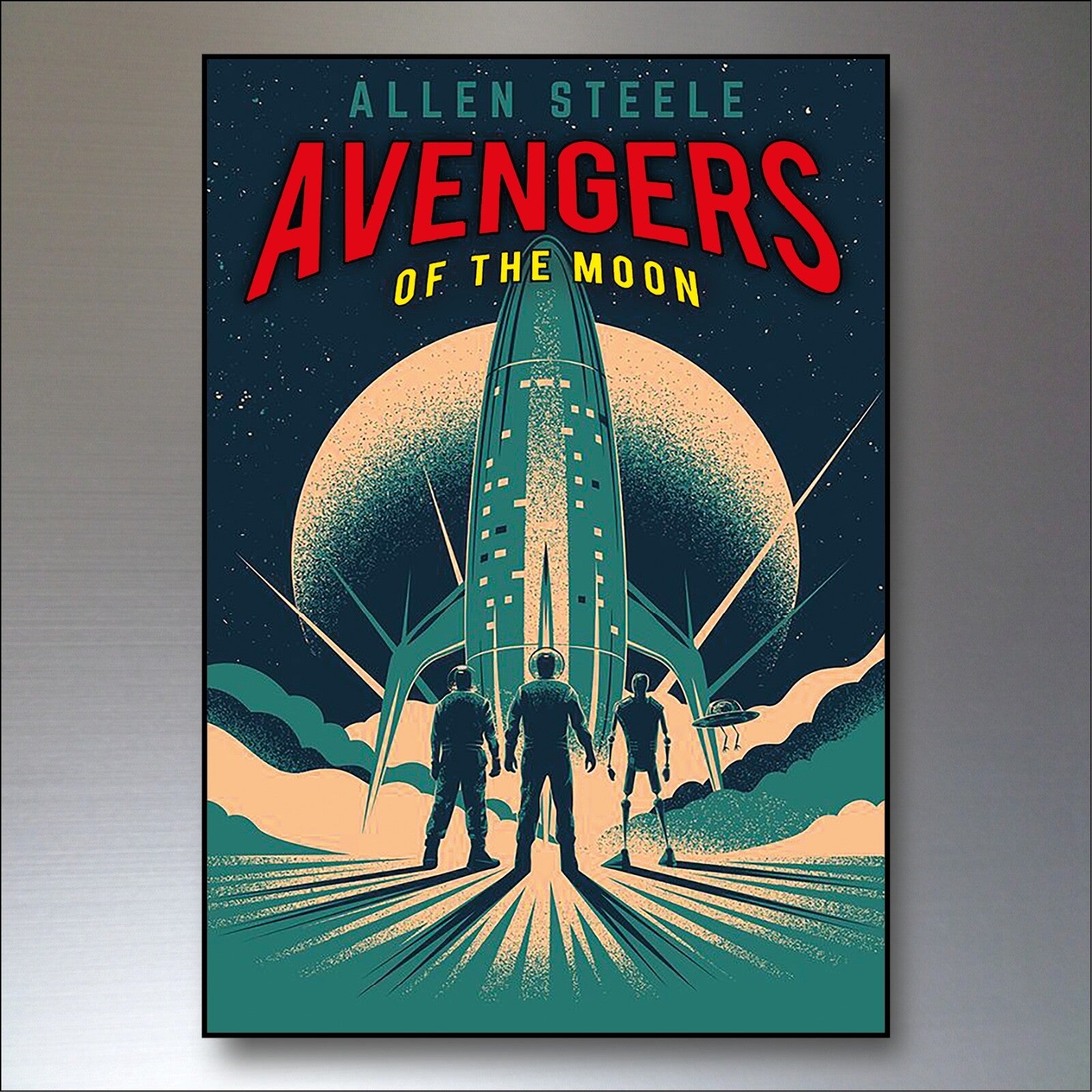 Set of six vintage retro sci-fi artwork fridge magnets featuring science fiction designs, unbranded large magnet collection.