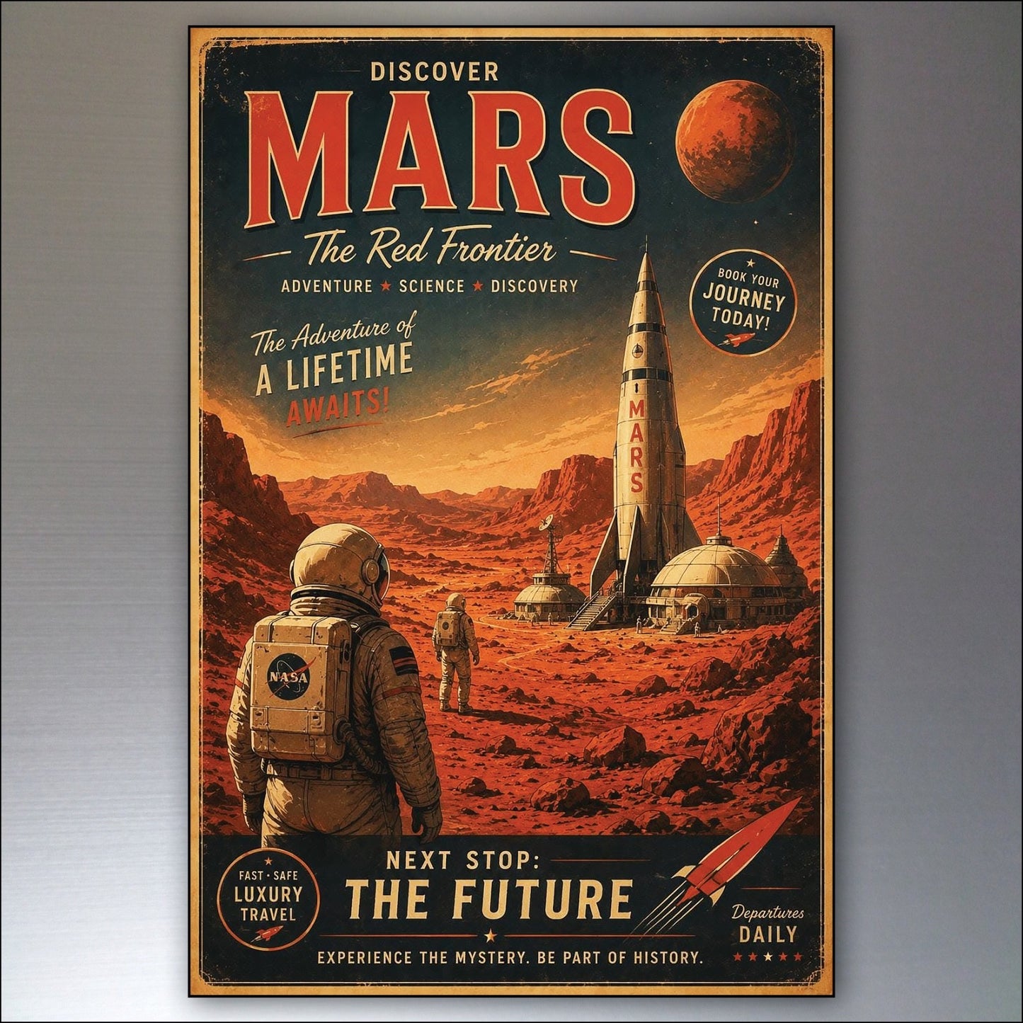 Set of 6 vintage sci-fi novel fridge magnets featuring retro artwork, perfect for decorating and adding a nostalgic touch.