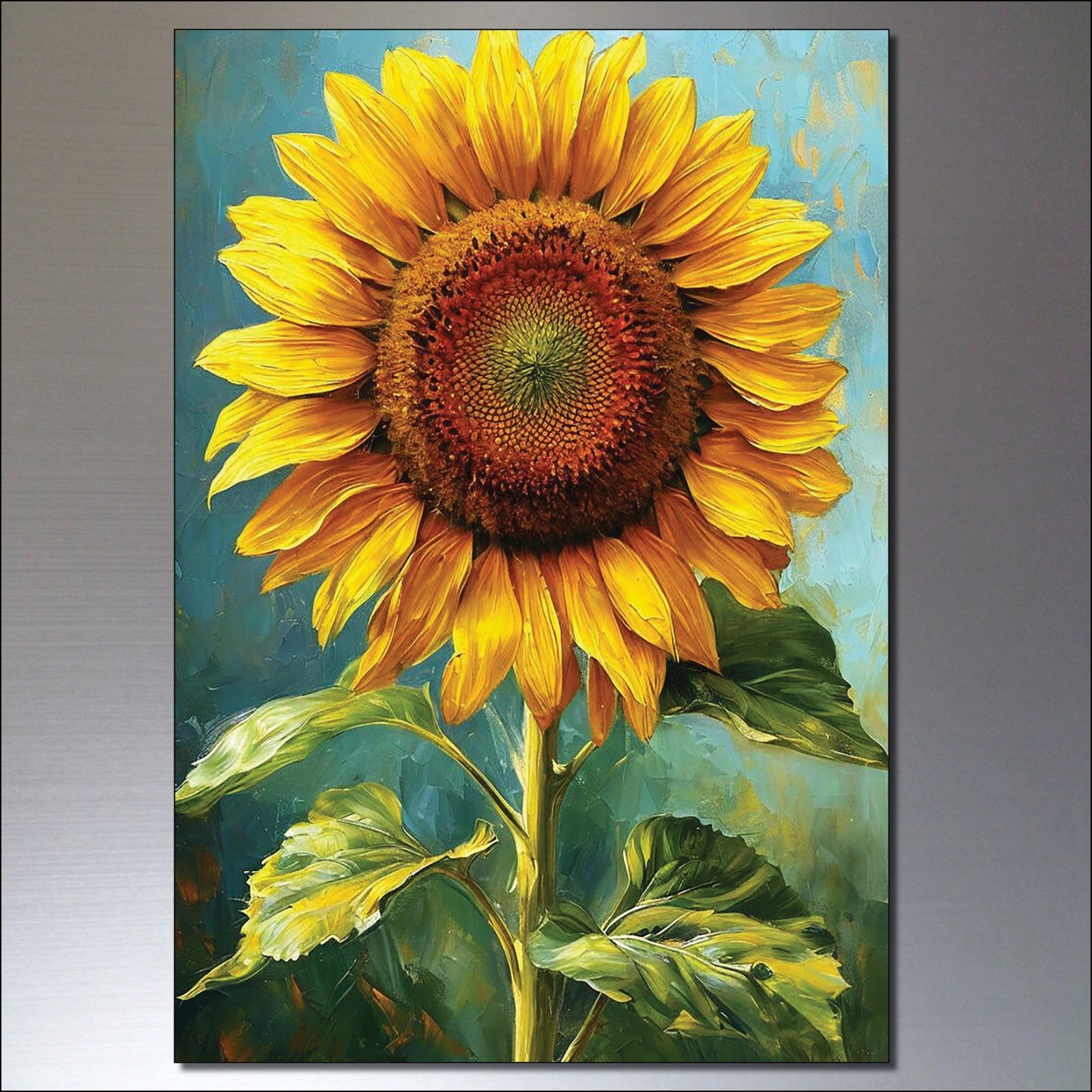 Set of 8 vintage sunflower fridge magnets by Summer featuring bright sunflower paintings for decorative kitchen accessories.