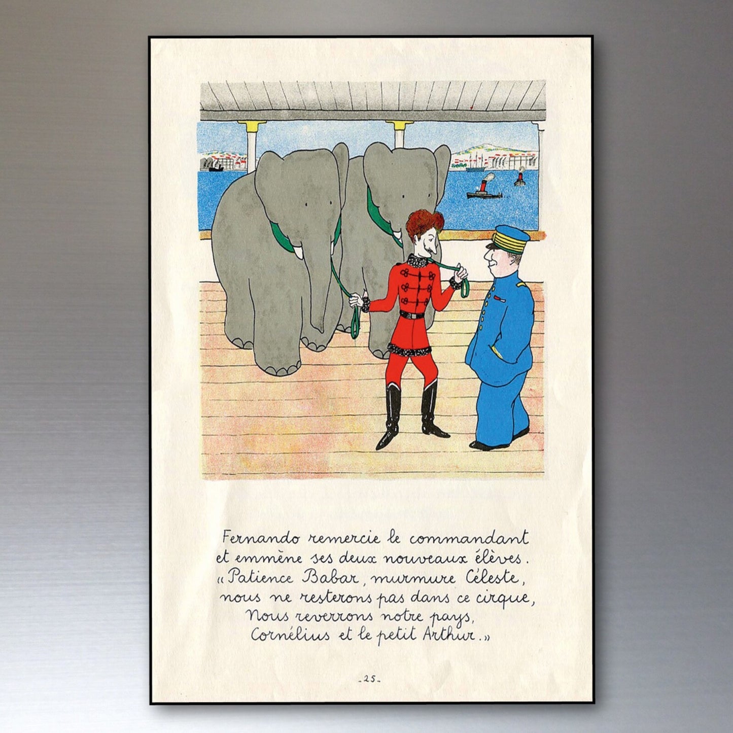 Set of 8 vintage Babar the Elephant fridge magnets featuring French book illustrations, perfect for refrigerator decoration.