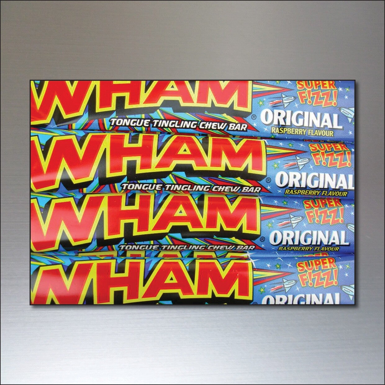 Set of 8 vintage 1970s and 80s nostalgic sweet wrappers fridge magnets with colorful retro candy packaging designs.