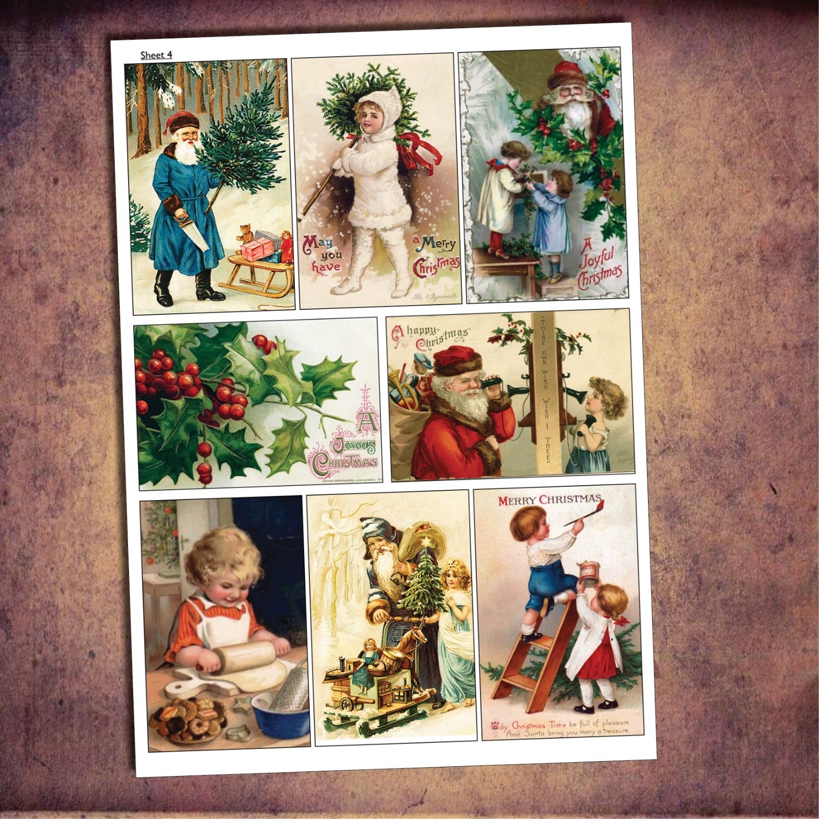 Vintage Christmas label craft stickers by Bubbadoodoo on A4 sheets, featuring festive, self-adhesive holiday-themed labels for crafts.