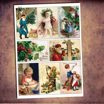 Vintage Christmas label craft stickers by Bubbadoodoo on A4 sheets, featuring festive, self-adhesive holiday-themed labels for crafts.