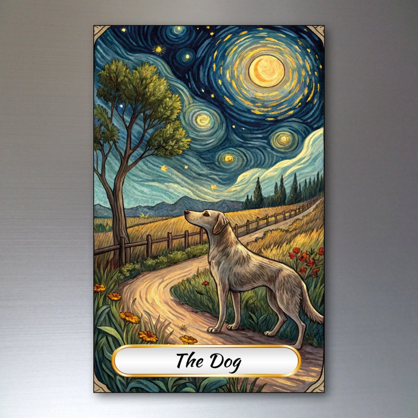 Set of 8 Van Gogh style Tarot card fridge magnets, featuring colorful, artistic Tarot card paintings for decorative kitchen use.
