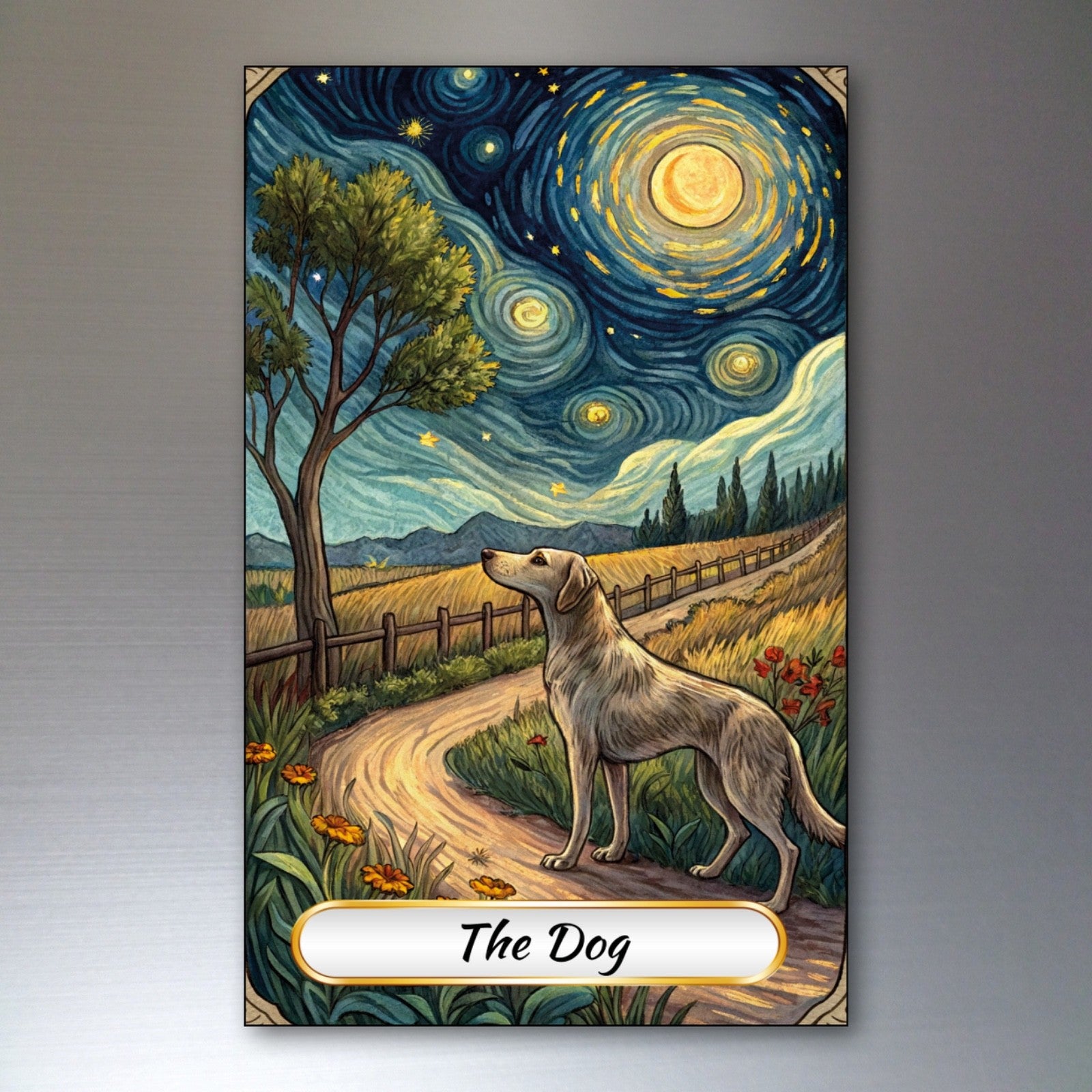 Set of 8 Van Gogh style Tarot card fridge magnets, featuring colorful, artistic Tarot card paintings for decorative kitchen use.