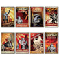 Set of 8 vintage sci-fi robot-themed fridge magnets featuring stylized metropolis designs, perfect for retro kitchen decor.
