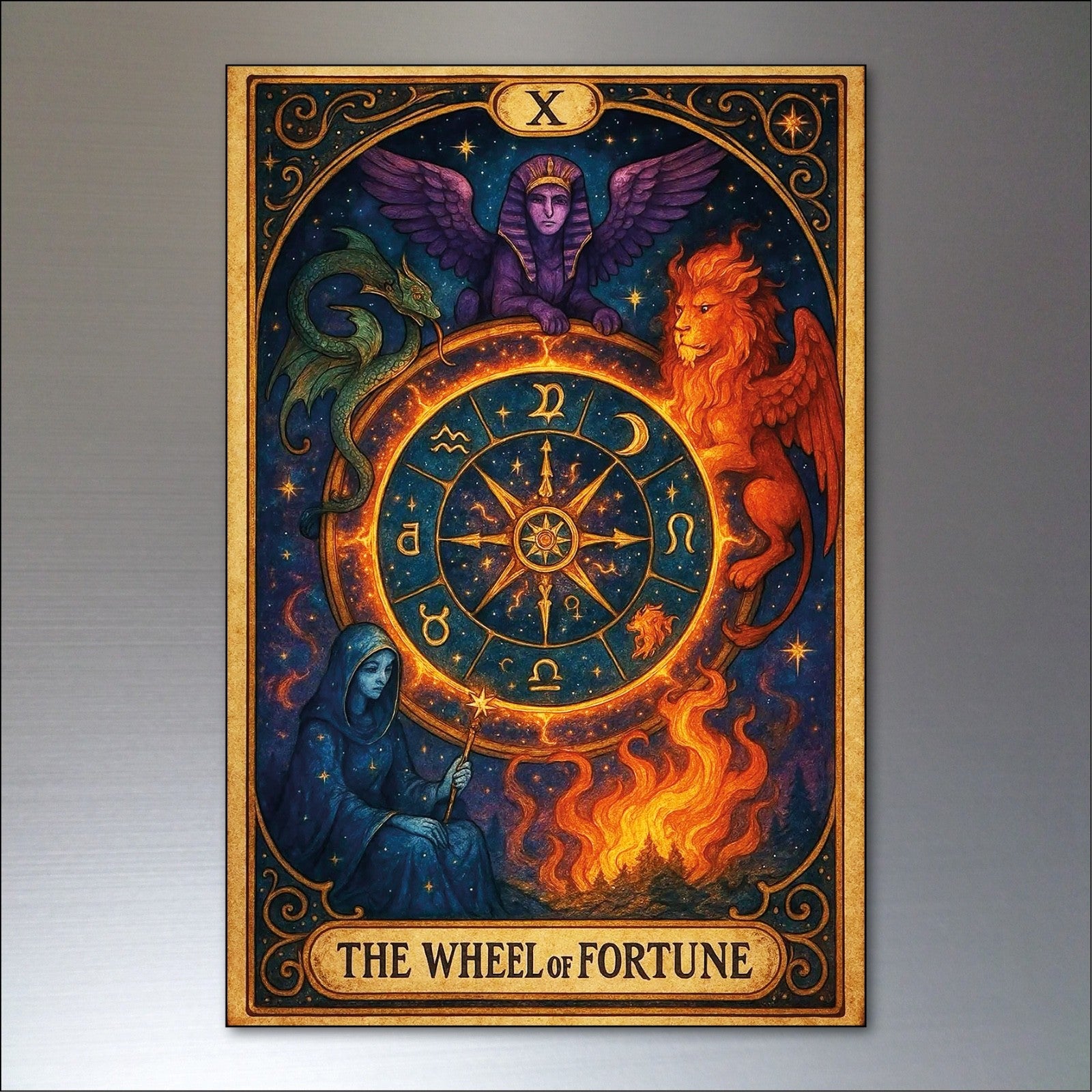 Set of 8 vintage tarot cards fridge magnets featuring retro tarot card designs, ideal for decoration and magnet collection.