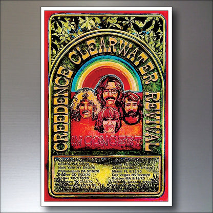 Set of 8 vintage 1960s-70s psychedelic music posters fridge magnets by Bubbadoodoo, featuring colorful retro music-inspired designs.